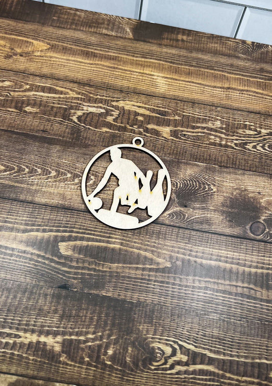 Bowling Wooden Sports Ornament, Sports Ornament, Engraved Ornament, Laser Engraved Wood Ornament