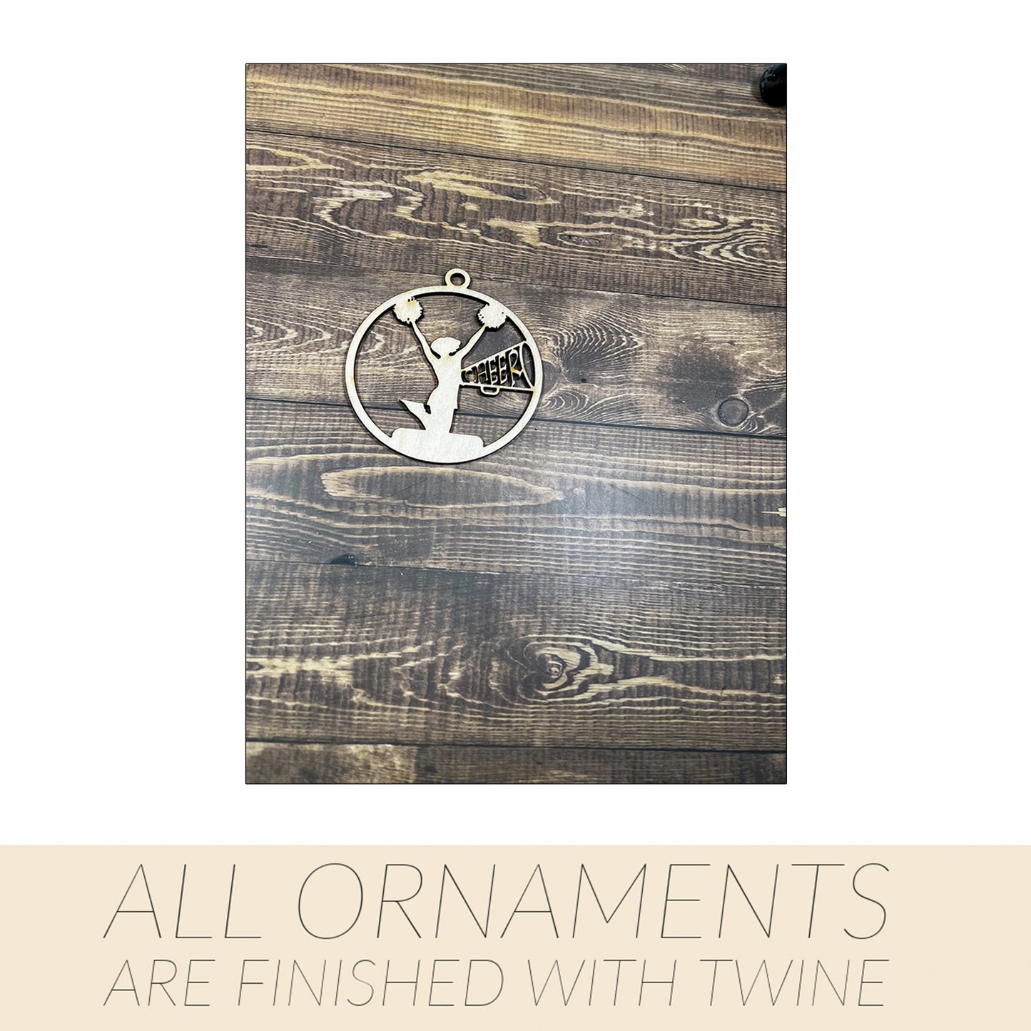 Cheerleading Ornament, Wooden Sports Ornament, Sports Ornament, Engraved Ornament, Laser Engraved Wood Ornament