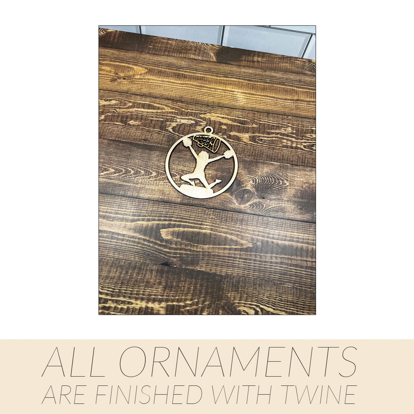 Cheer Wooden Sports Ornament, Sports Ornament, Engraved Ornament, Laser Engraved Wood Ornament