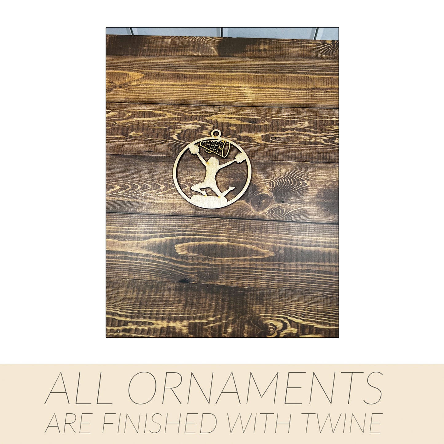 Cheer Wooden Sports Ornament, Sports Ornament, Engraved Ornament, Laser Engraved Wood Ornament