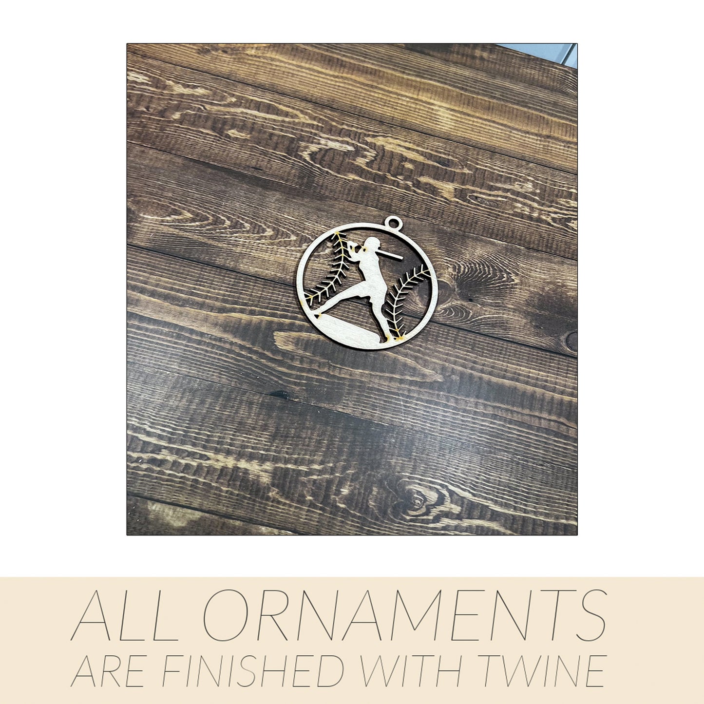 Baseball Wooden Sports Ornament, Sports Ornament, Engraved Ornament, Laser Engraved Wood Ornament