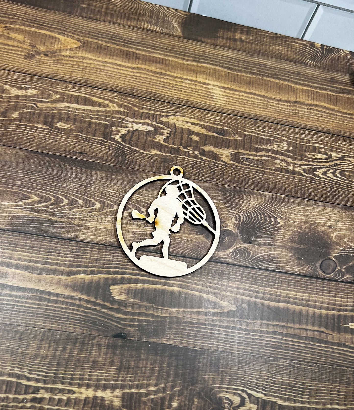Lacrosse Wooden Sports Ornament, Sports Ornament, Engraved Ornament, Laser Engraved Wood Ornament