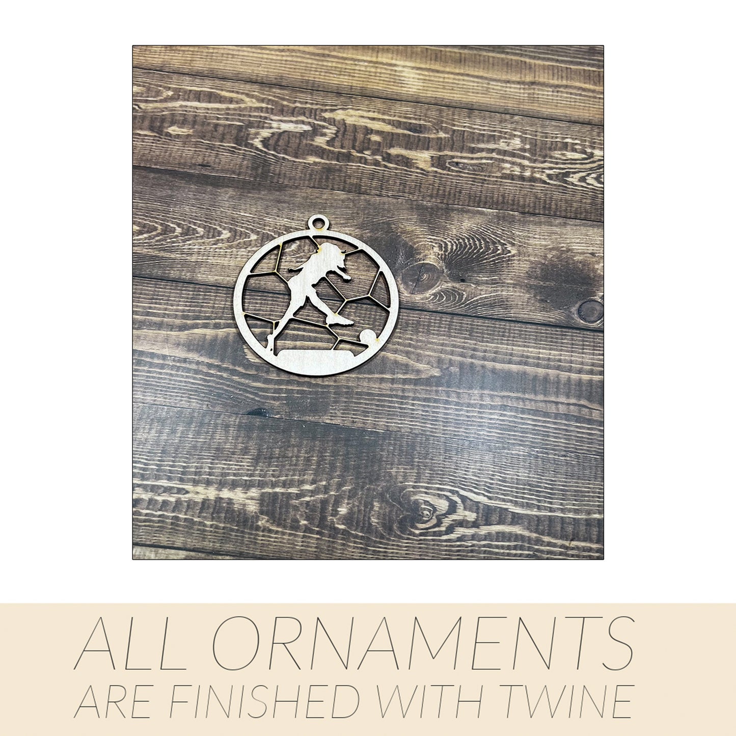 Soccer Wooden Sports Ornament, Sports Ornament, Engraved Ornament, Laser Engraved Wood Ornament