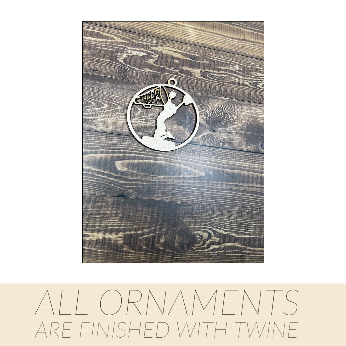 Cheer Ornament, Wooden Sports Ornament, Sports Ornament, Engraved Ornament, Laser Engraved Wood Ornament