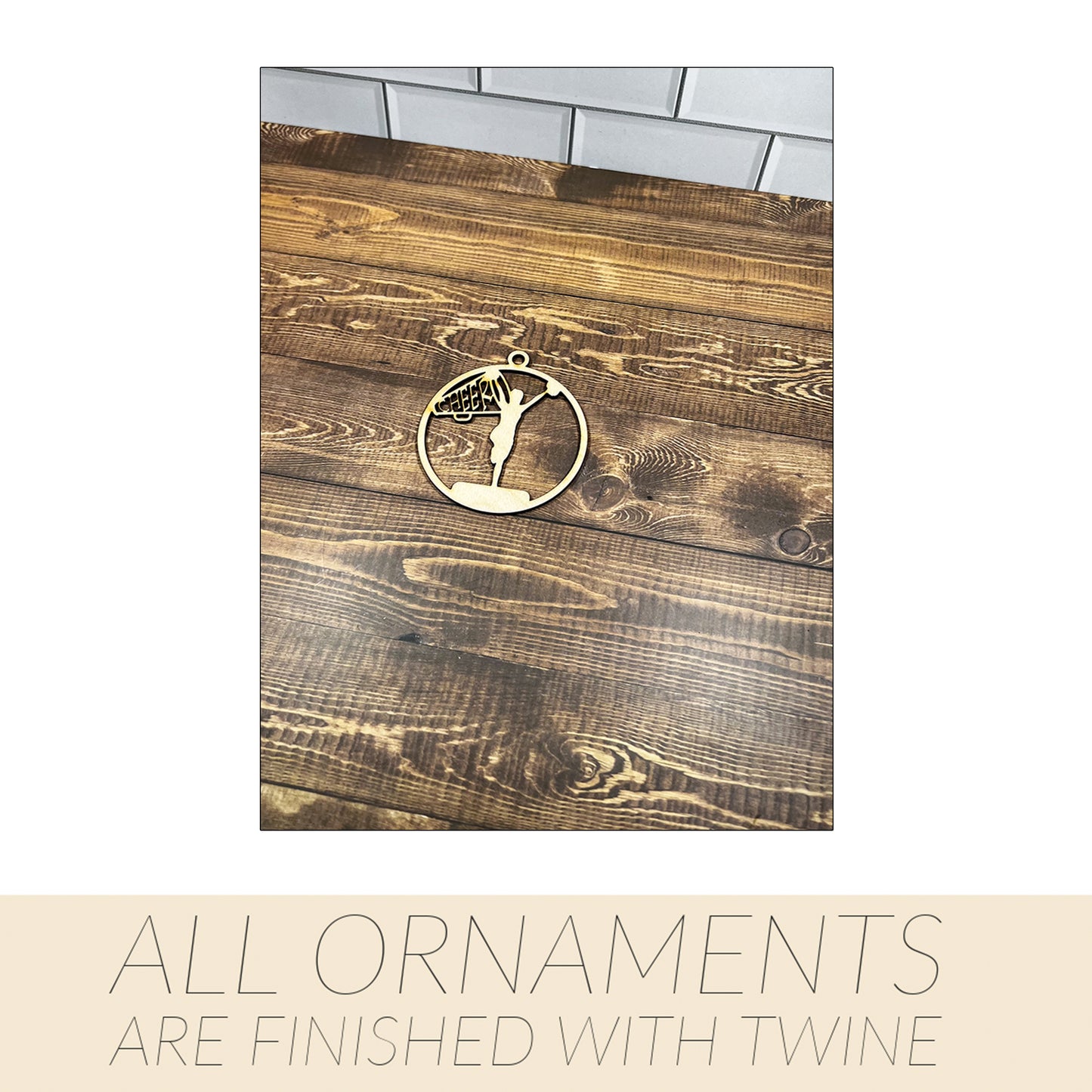 Cheer Ornament, Wooden Sports Ornament, Sports Ornament, Engraved Ornament, Laser Engraved Wood Ornament