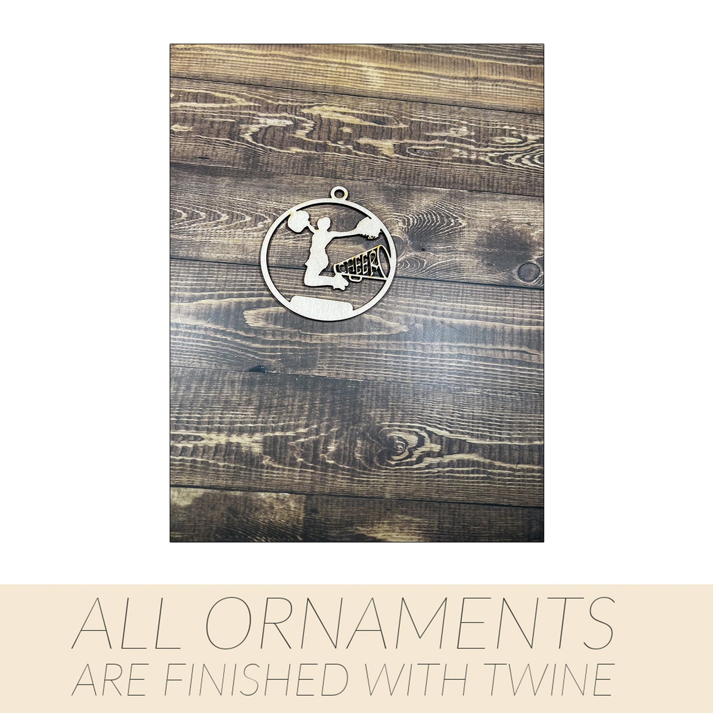 Cheer Ornament, Wooden Sports Ornament, Sports Ornament, Engraved Ornament, Laser Engraved Wood Ornament