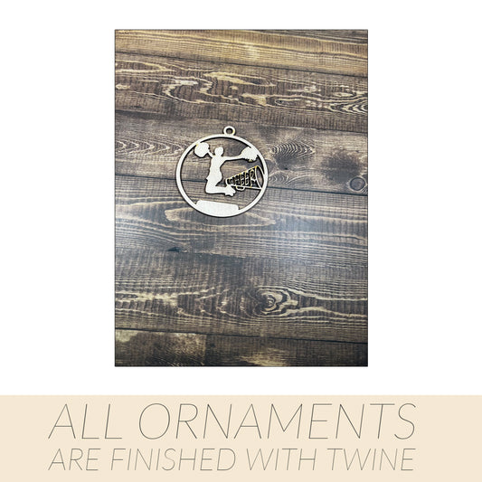 Cheer Ornament, Wooden Sports Ornament, Sports Ornament, Engraved Ornament, Laser Engraved Wood Ornament