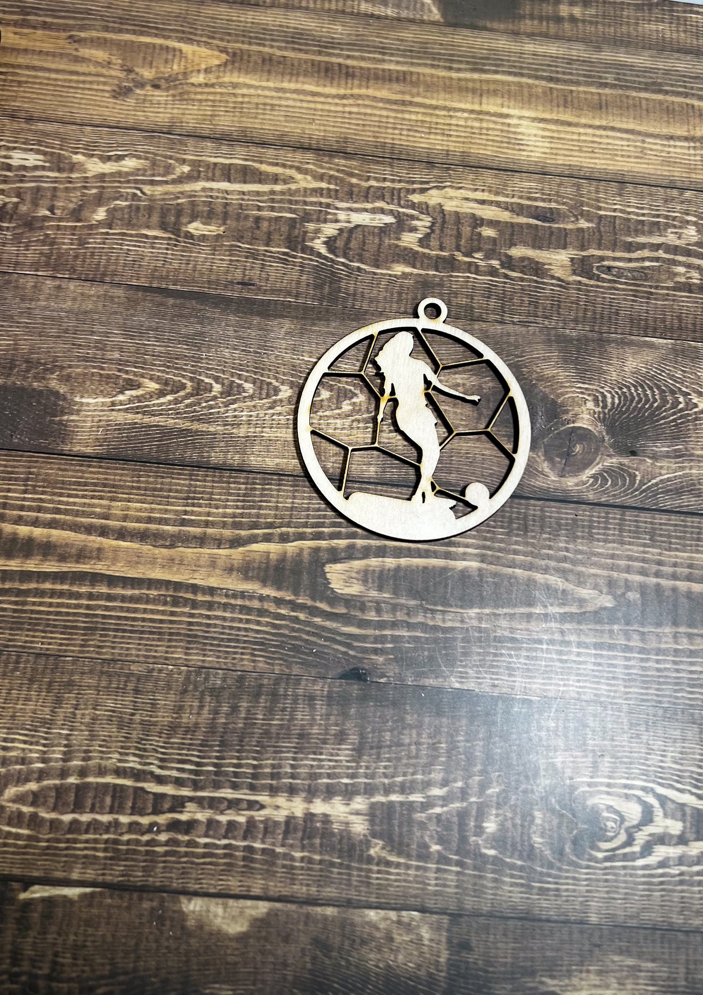Soccer Ornament, Wooden Sports Ornament, Sports Ornament, Engraved Ornament, Laser Engraved Wood Ornament