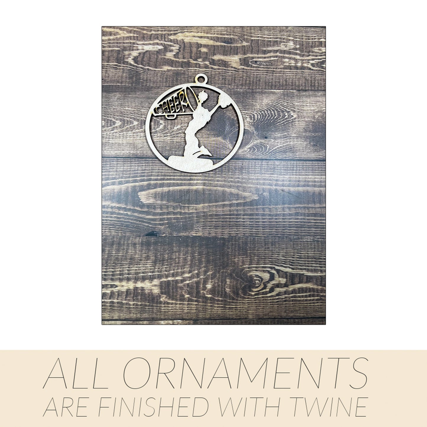 Cheer Ornament, Wooden Sports Ornament, Sports Ornament, Engraved Ornament, Laser Engraved Wood Ornament