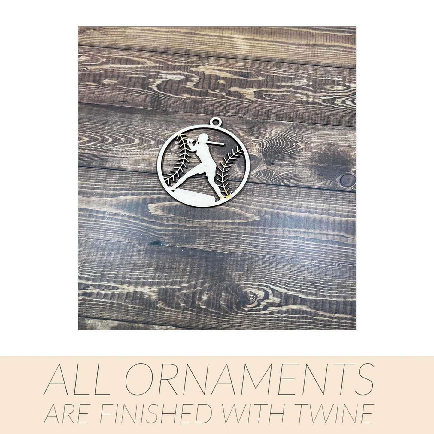 Baseball Wooden Sports Ornament, Sports Ornament, Engraved Ornament, Laser Engraved Wood Ornament