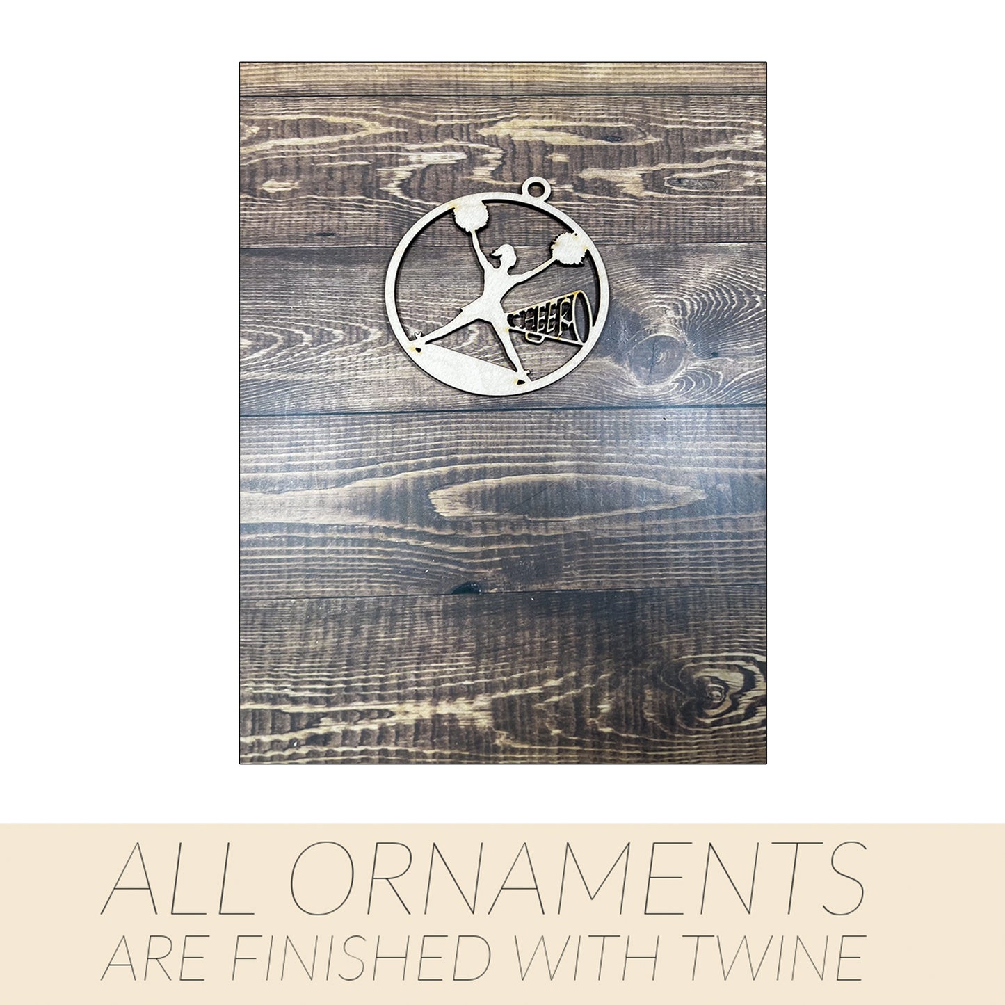 Cheer Wooden Sports Ornament, Sports Ornament, Engraved Ornament, Laser Engraved Wood Ornament