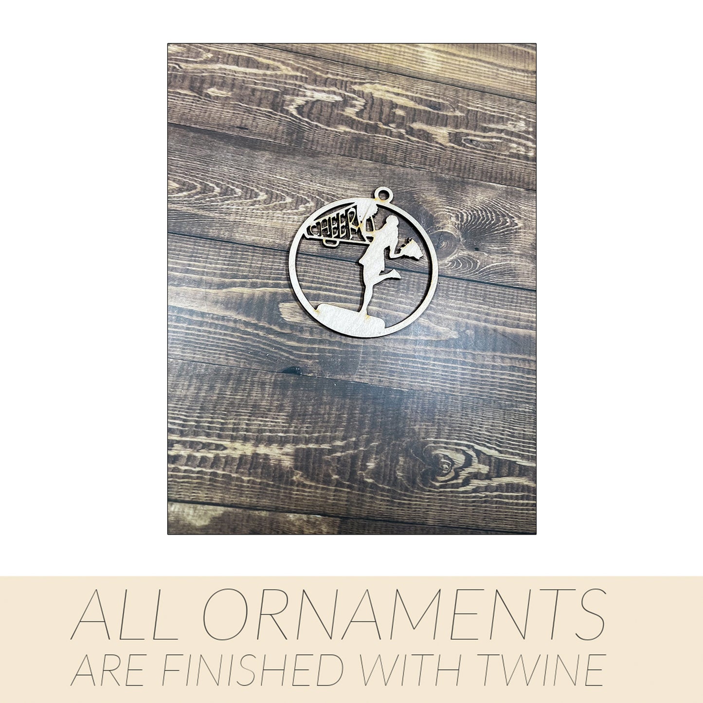 Cheer Ornament, Wooden Sports Ornament, Sports Ornament, Engraved Ornament, Laser Engraved Wood Ornament