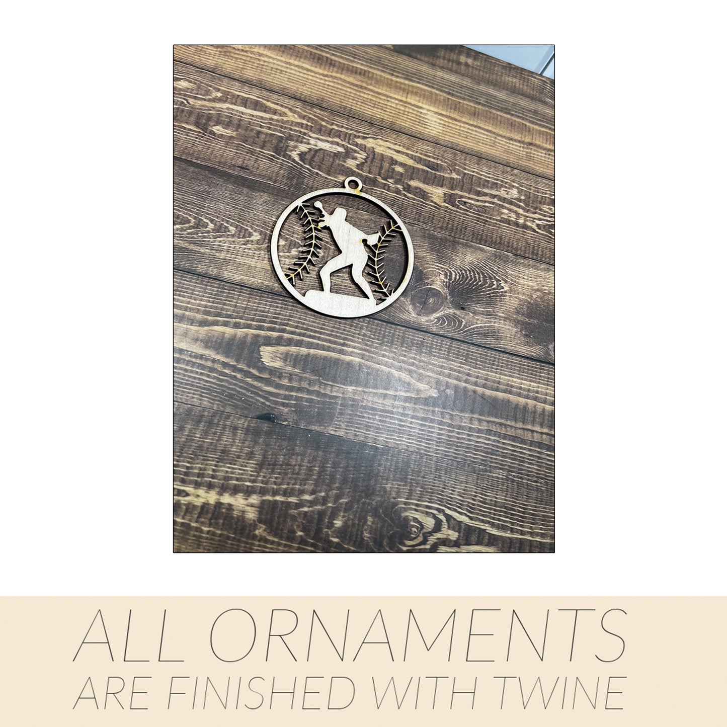 Softball Wooden Sports Ornament, Sports Ornament, Engraved Ornament, Laser Engraved Wood Ornament