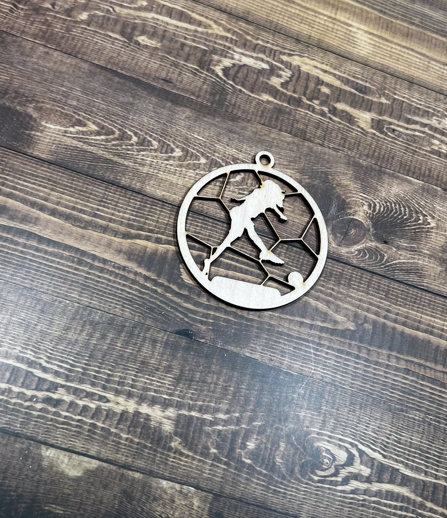 Soccer Wooden Sports Ornament, Sports Ornament, Engraved Ornament, Laser Engraved Wood Ornament