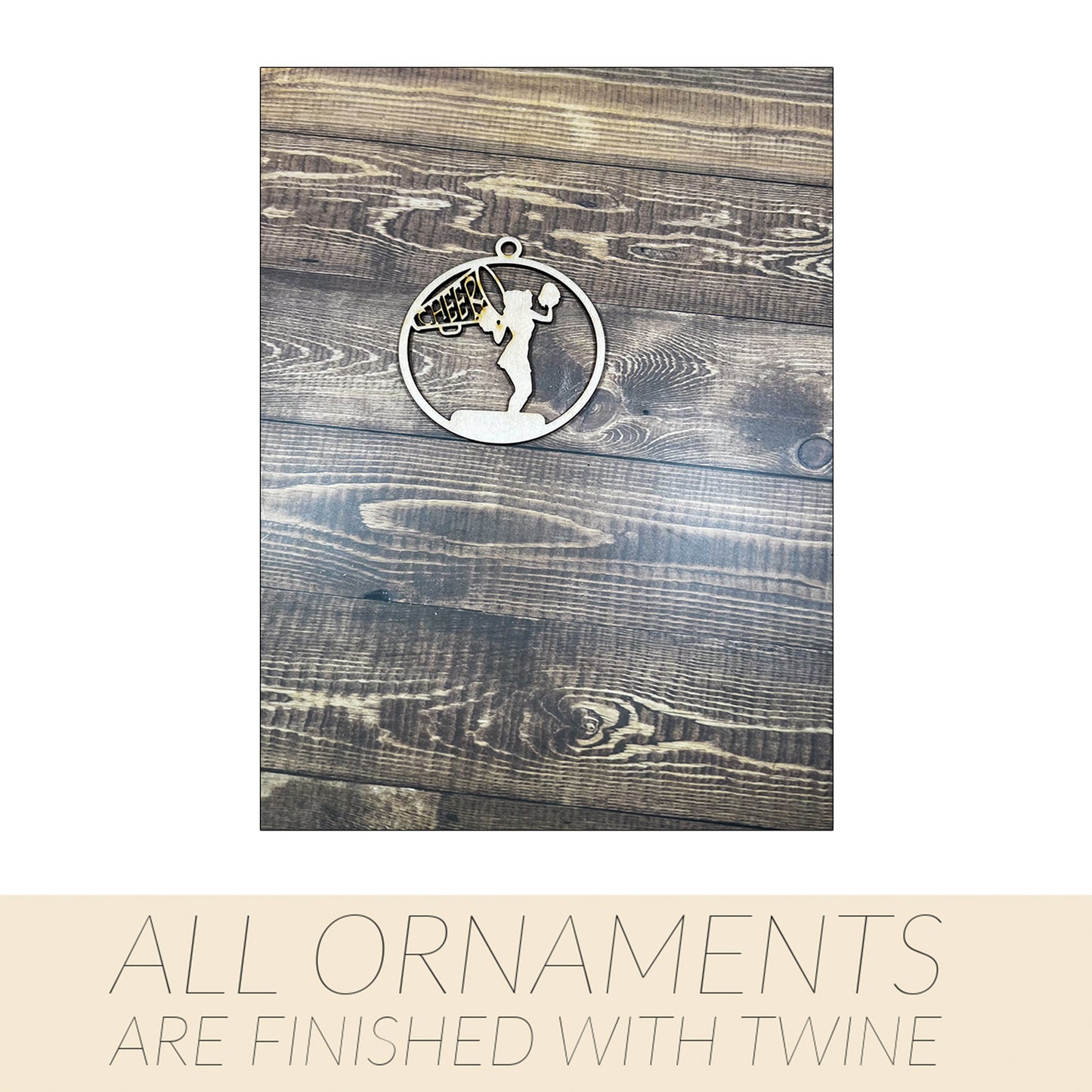 Cheerleading Ornament, Wooden Sports Ornament, Sports Ornament, Engraved Ornament, Laser Engraved Wood Ornament