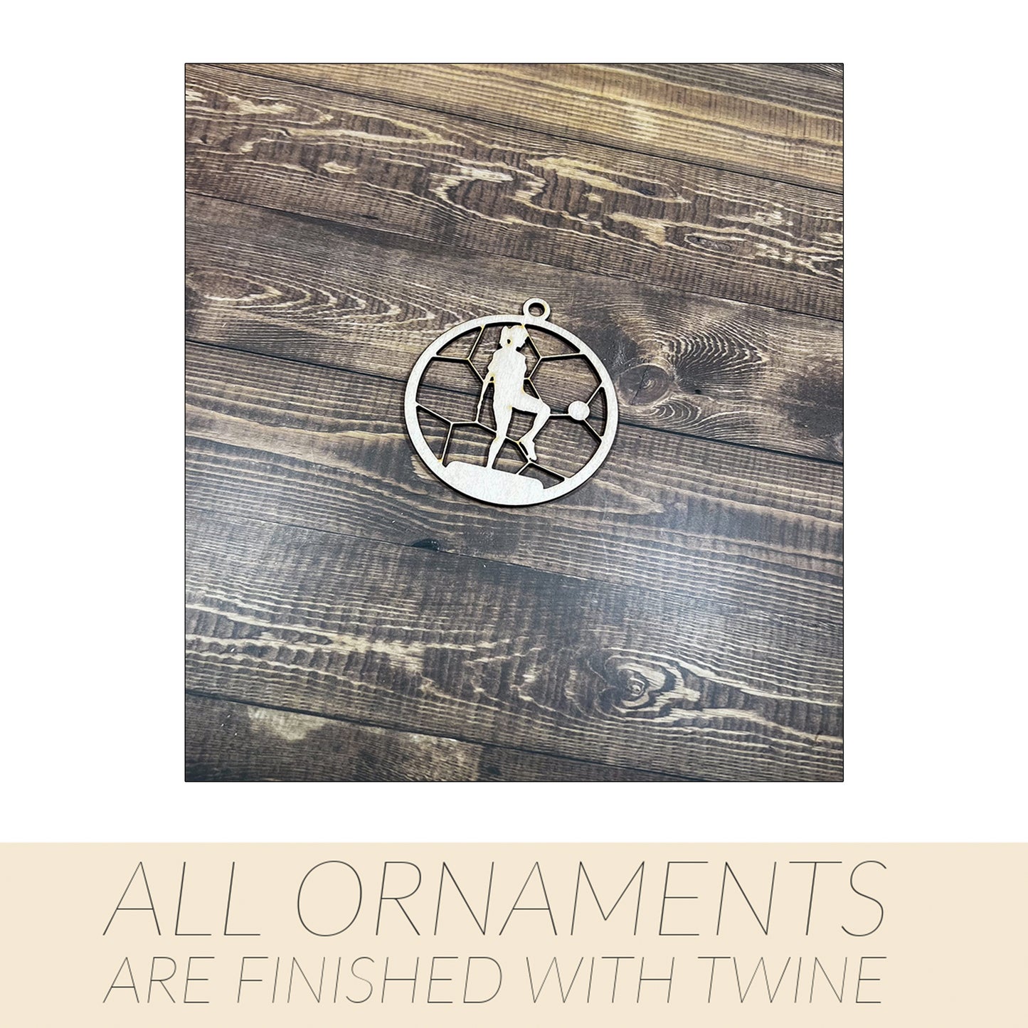 Soccer Wooden Sports Ornament, Sports Ornament, Engraved Ornament, Laser Engraved Wood Ornament