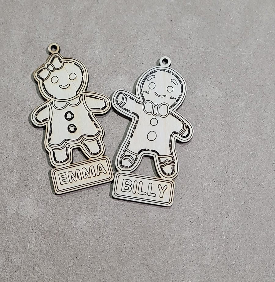 Personalized Gingerbread Boy or Girl Christmas Ornament ,, Wooden Ornament , Personalized name , natural wood