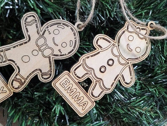 Personalized Gingerbread Boy or Girl Christmas Ornament ,, Wooden Ornament , Personalized name , natural wood