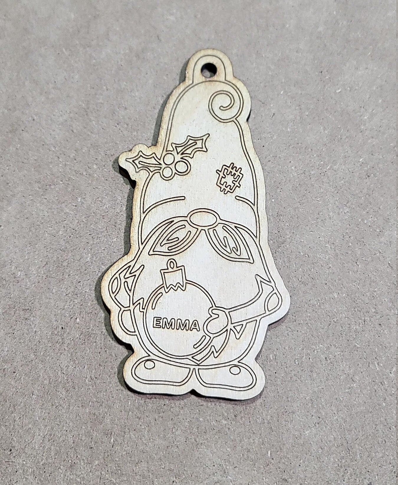 Personalized Gnome Christmas Ornament ,, Wooden Ornament , Personalized name , natural wood