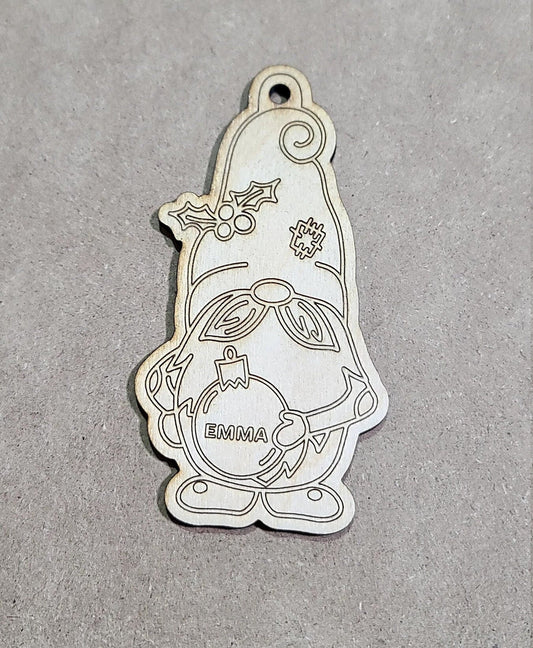 Personalized Gnome Christmas Ornament ,, Wooden Ornament , Personalized name , natural wood