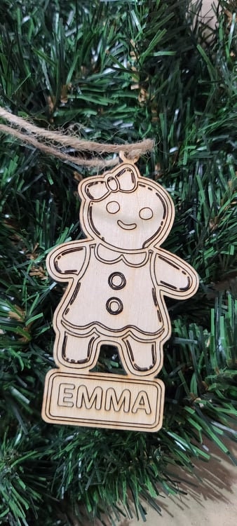 Personalized Gingerbread Boy or Girl Christmas Ornament ,, Wooden Ornament , Personalized name , natural wood