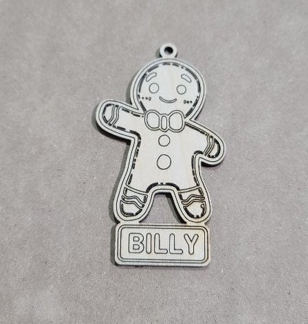 Personalized Gingerbread Boy or Girl Christmas Ornament ,, Wooden Ornament , Personalized name , natural wood