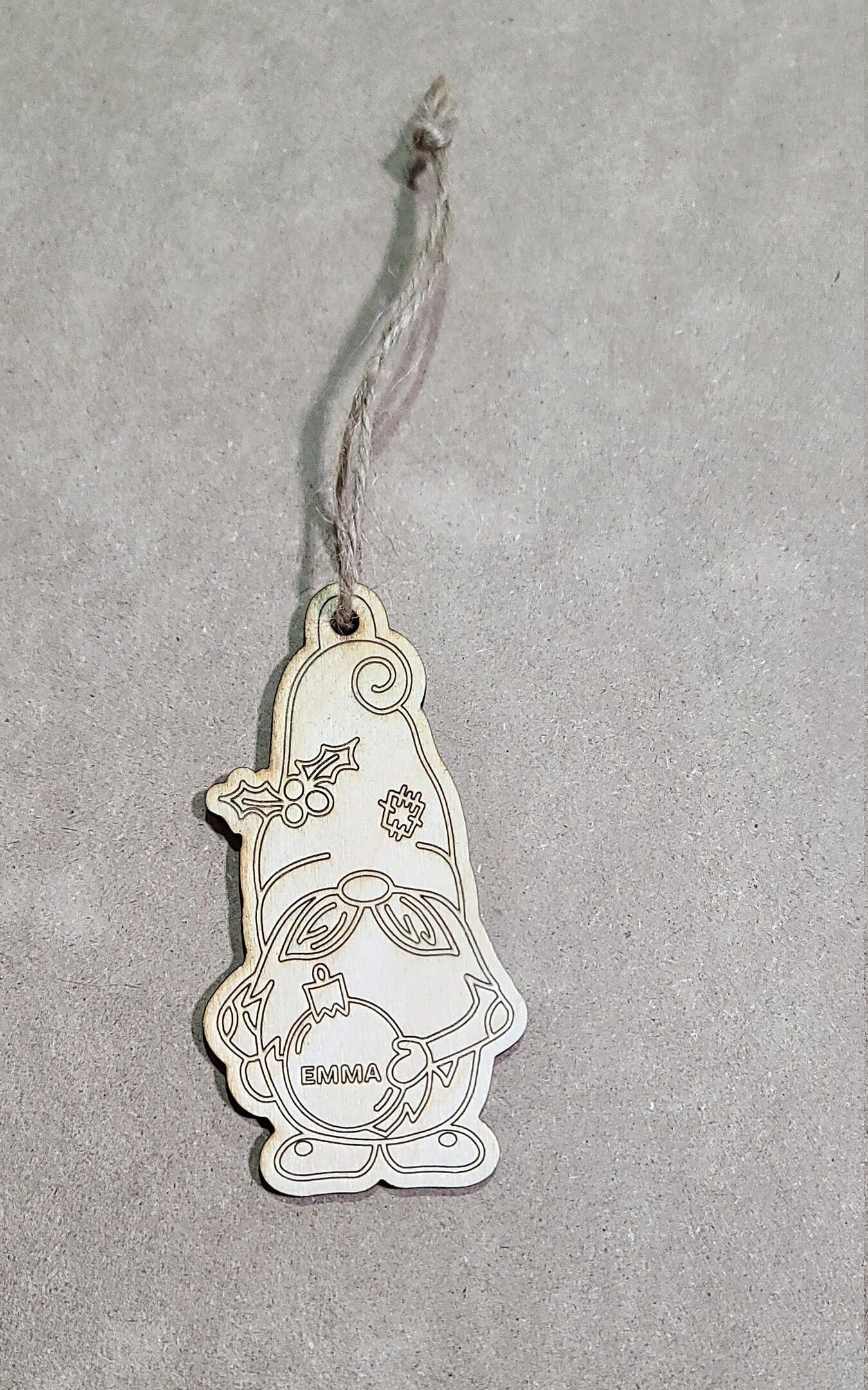 Personalized Gnome Christmas Ornament ,, Wooden Ornament , Personalized name , natural wood