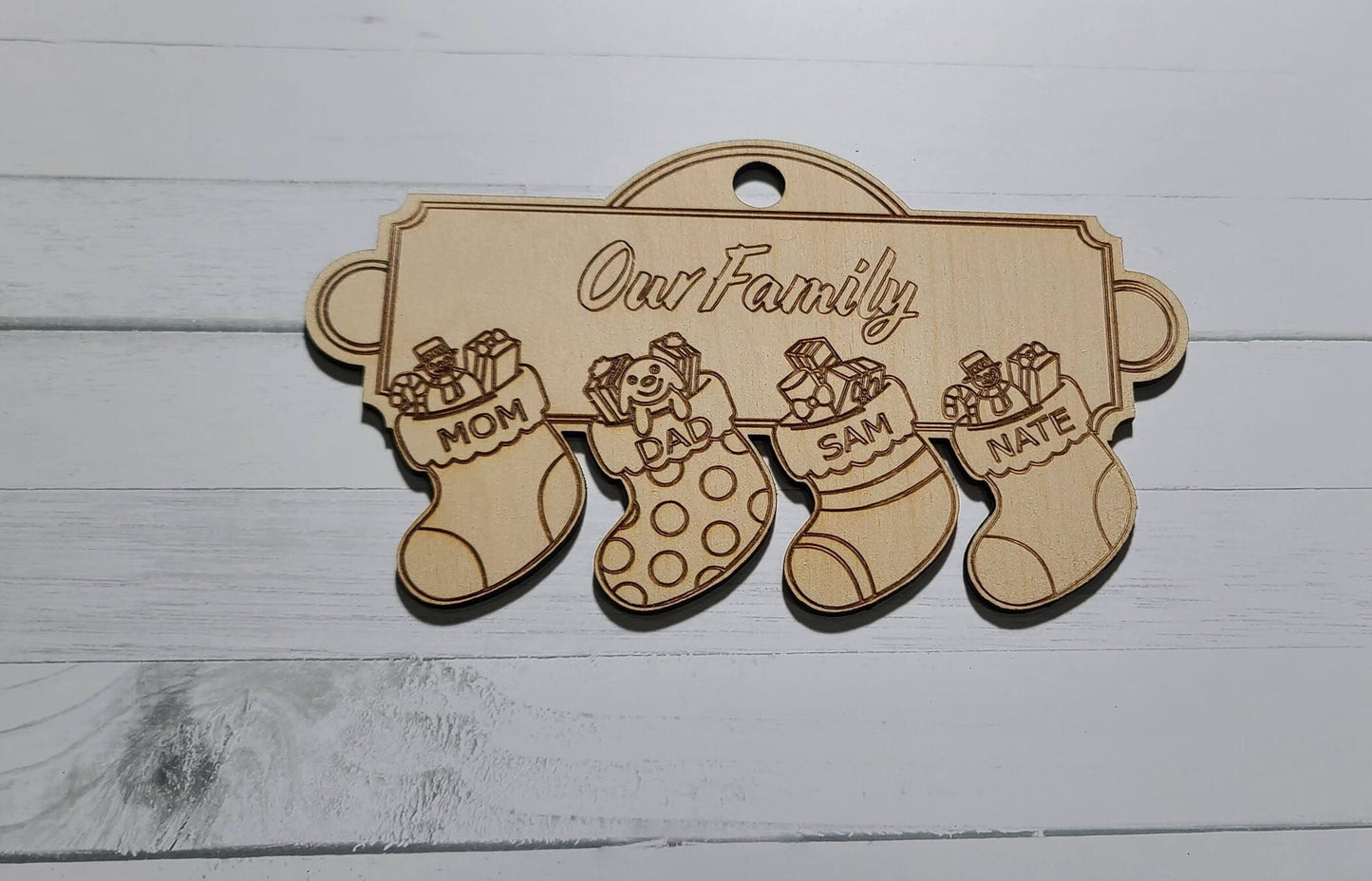 Personalized  Christmas Stocking Ornament ,, Wooden Ornament , Personalized name , natural wood