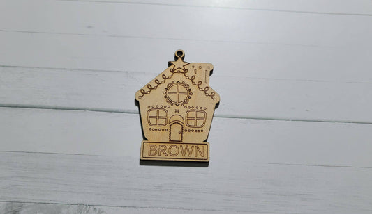 Personalized Gingerbread House Christmas Ornament ,, Wooden Ornament , Personalized name , natural wood