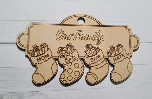 Personalized  Christmas Stocking Ornament ,, Wooden Ornament , Personalized name , natural wood