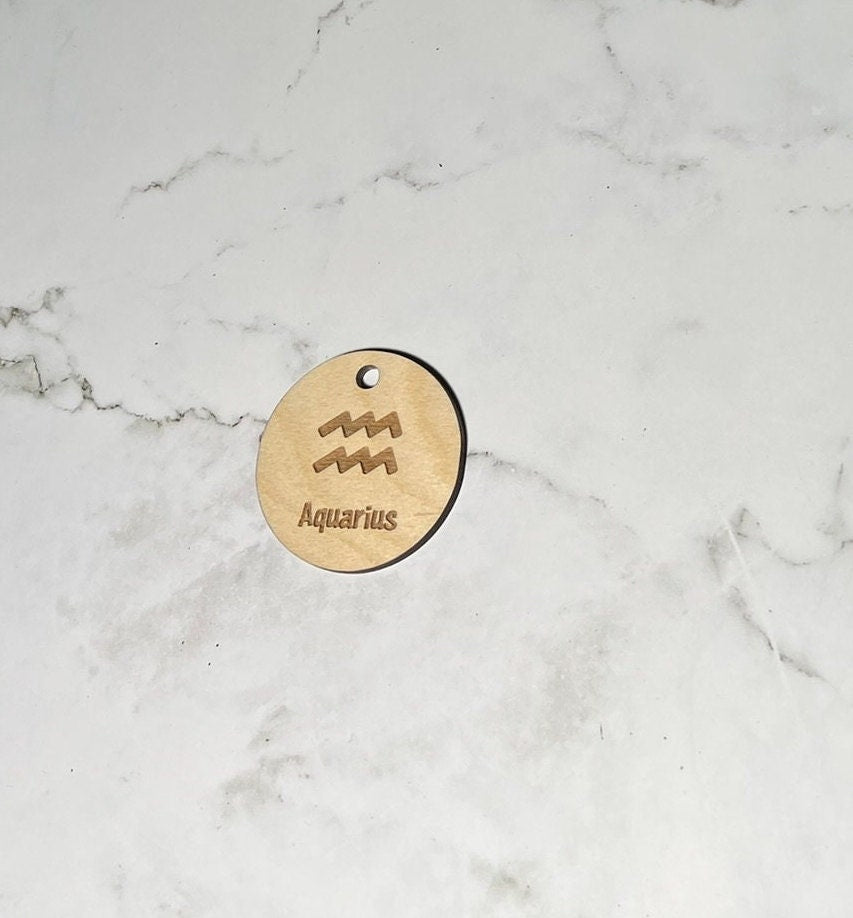 Aquarius Keychain ,  Laser Engraved Keychain , bag tag , gift for her , gift for him , Zodiac Keychain ,