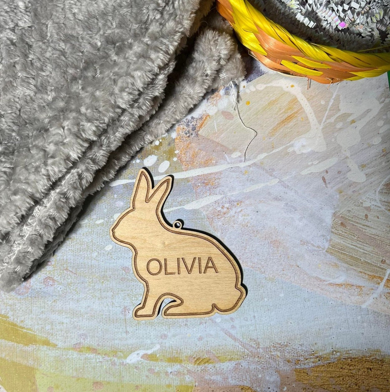 Custom Easter Bunny Tag , Custom Basket Tag , Personalized Tag , Wooden Easter Tag  , Bunny Easter Tag