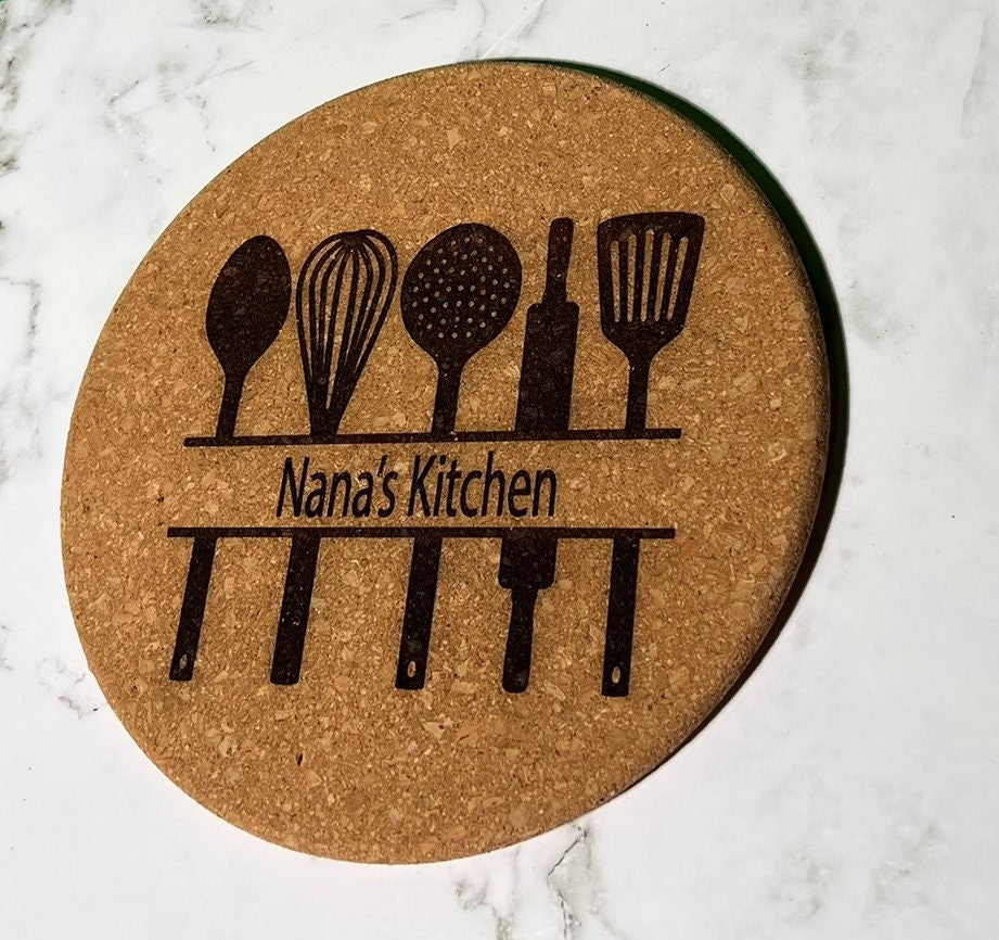 Cork trivet Personalized ,  Pot Holders , Hot Plate  , Kitchen Gift