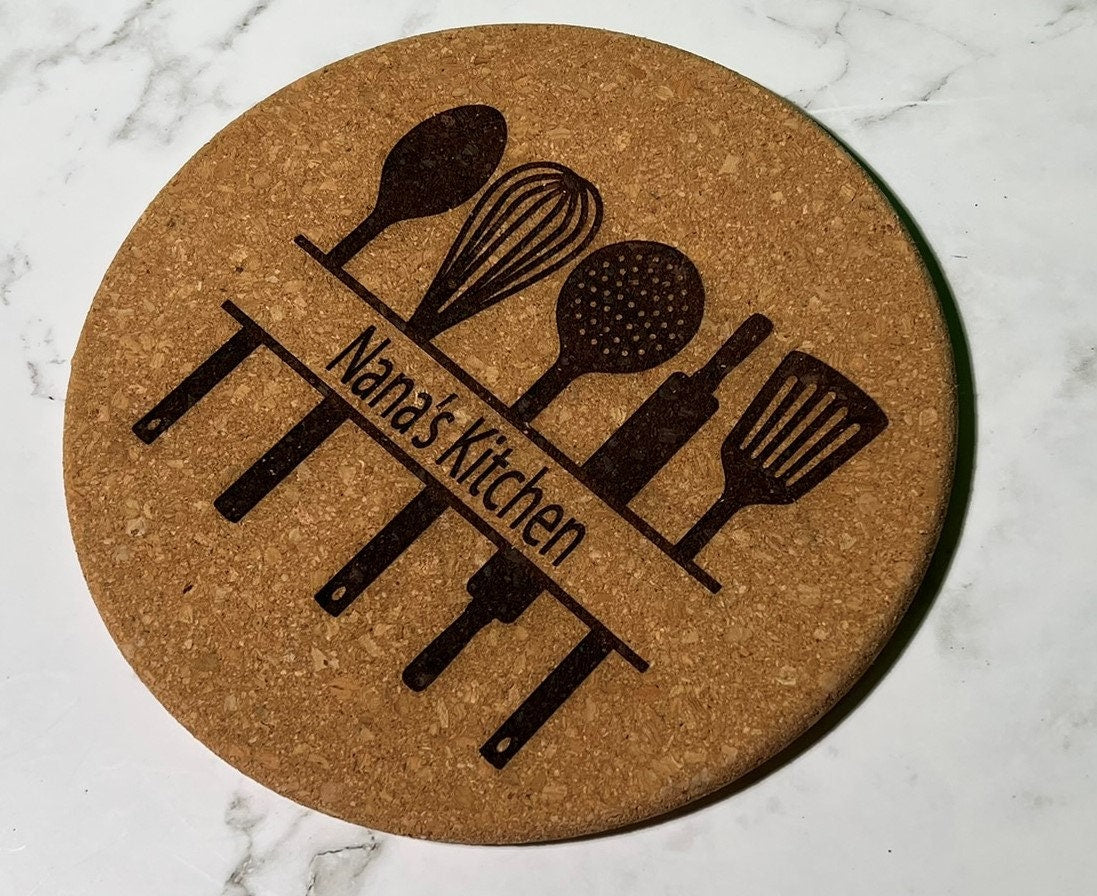 Cork trivet Personalized ,  Pot Holders , Hot Plate  , Kitchen Gift