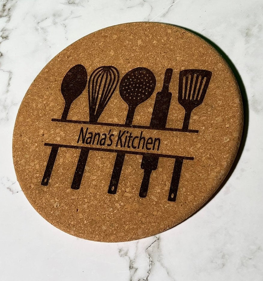 Cork trivet Personalized ,  Pot Holders , Hot Plate  , Kitchen Gift