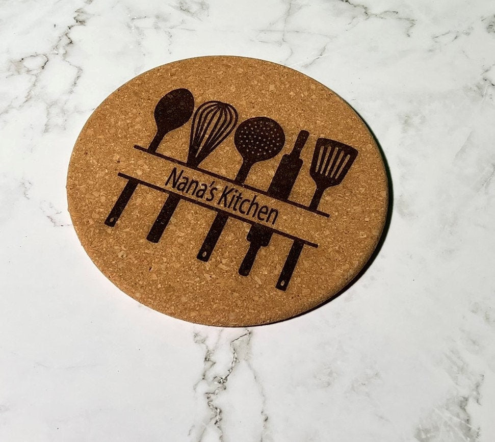 Cork trivet Personalized ,  Pot Holders , Hot Plate  , Kitchen Gift