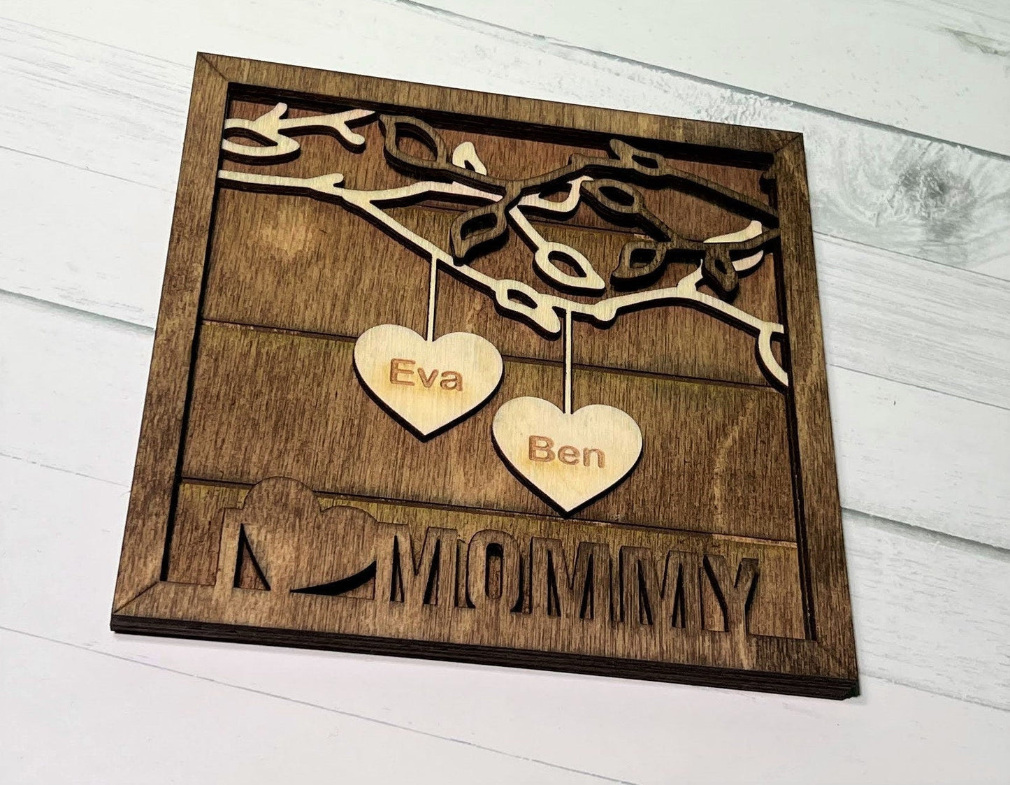 Personalized Wood Sign , Mother's Day Sign , Gift for Her, mom, Maman , Family Heart Tree