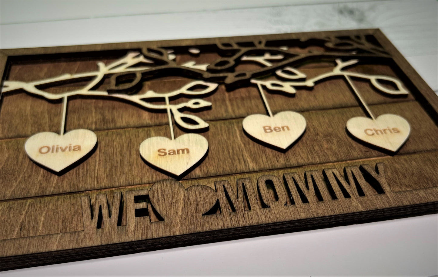 Personalized Wood Sign , Mother's Day Sign , Gift for Her, mom, Maman , Family Heart Tree
