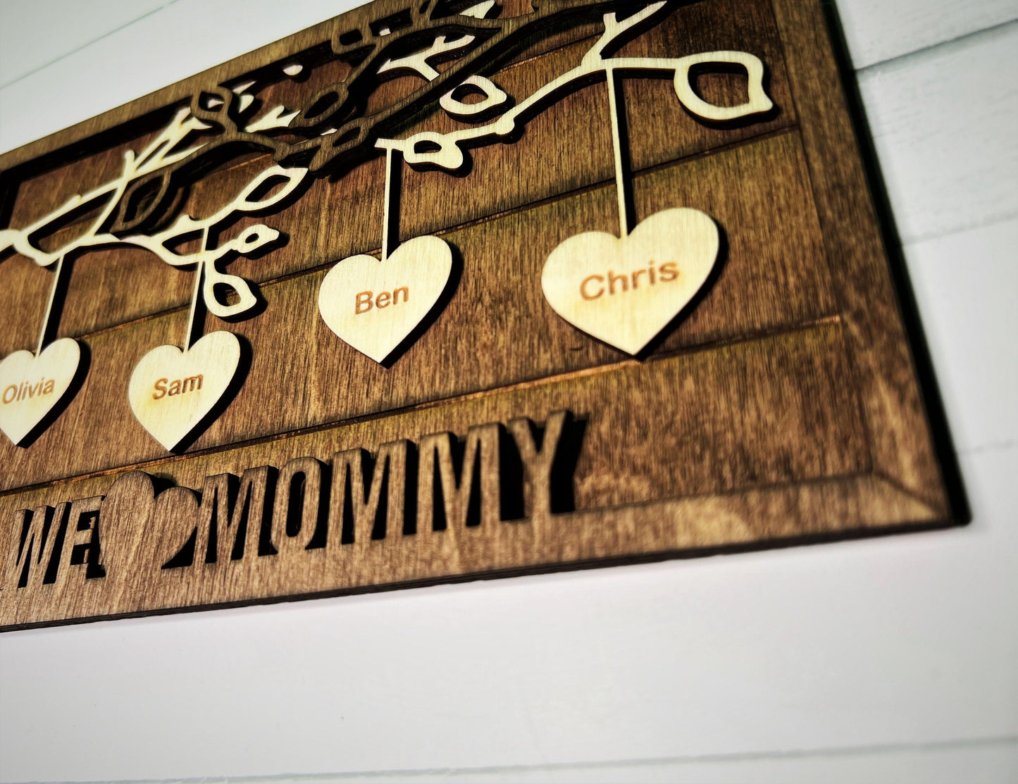 Personalized Wood Sign , Mother's Day Sign , Gift for Her, mom, Maman , Family Heart Tree