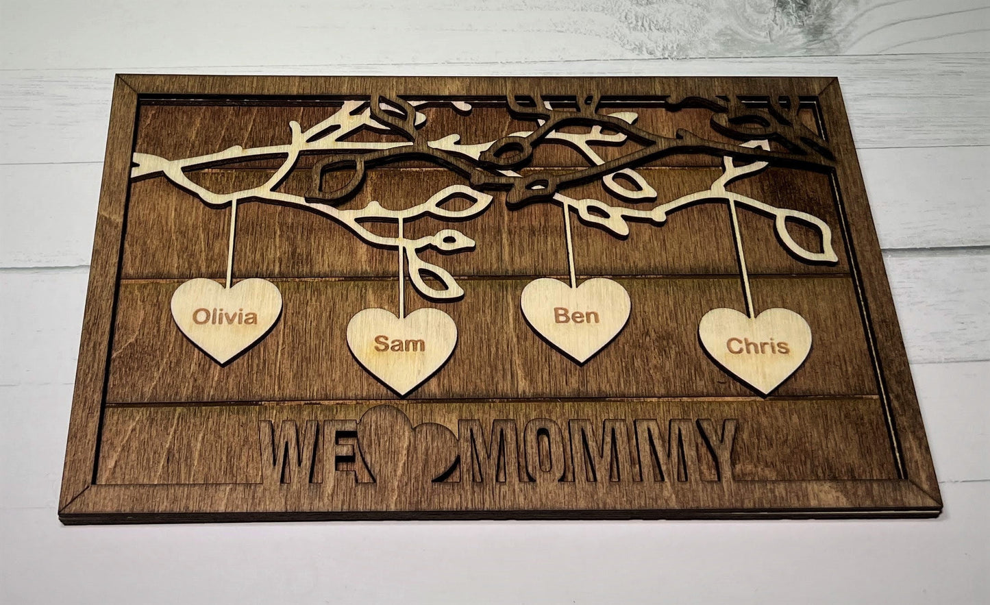 Personalized Wood Sign , Mother's Day Sign , Gift for Her, mom, Maman , Family Heart Tree