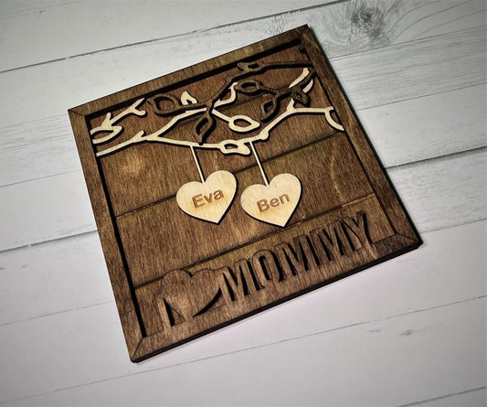 Personalized Wood Sign , Mother's Day Sign , Gift for Her, mom, Maman , Family Heart Tree