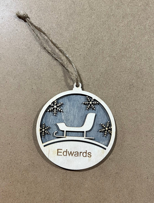 Personalized Family Sleigh Ornament , Custom Ornament , Sleigh custom ornament,Wooden Ornament