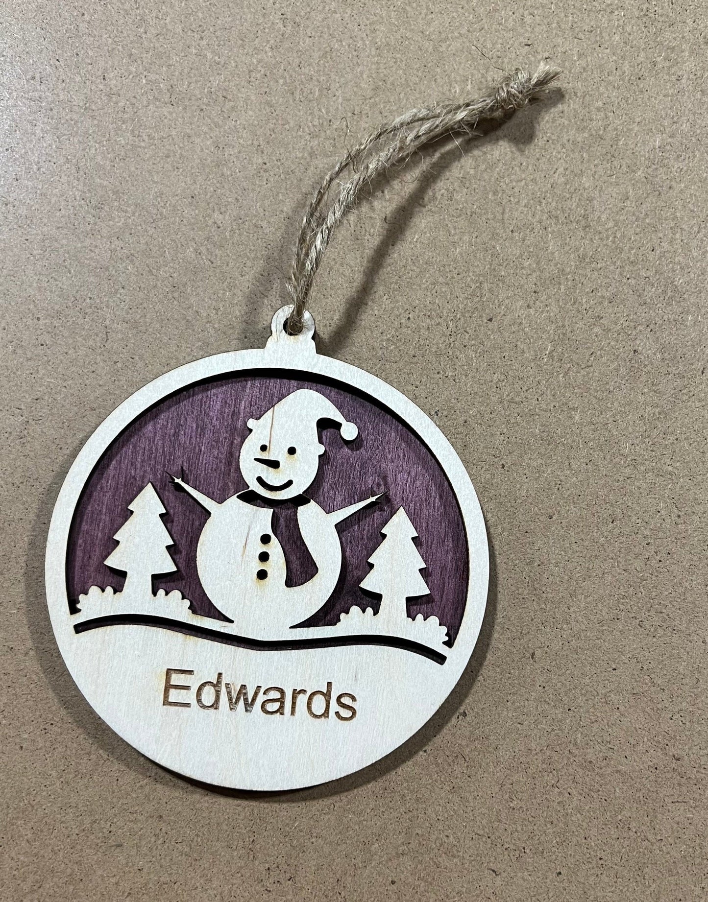 Personalized Family Snowman Ornament , Custom Ornament , Snowman custom ornament,Wooden Ornament