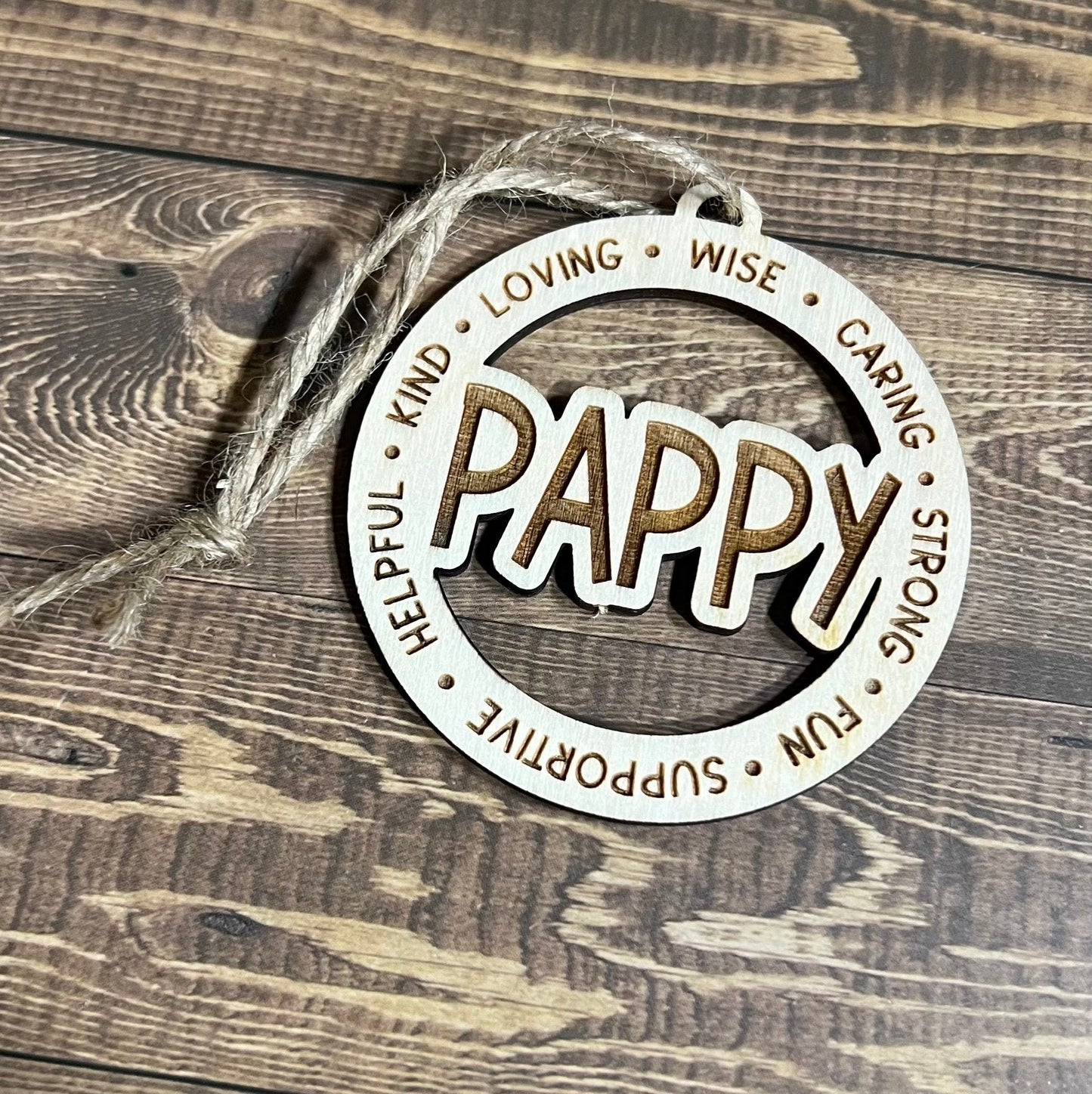 PAPPY Ornament, Personalized Ornament, Wooden Family Ornament,  Laser Engraved Wood Ornament,Wooden Ornament