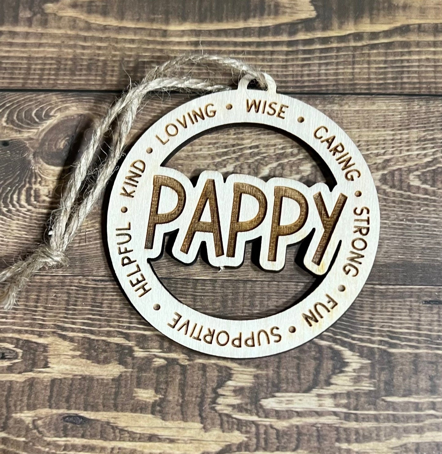 PAPPY Ornament, Personalized Ornament, Wooden Family Ornament,  Laser Engraved Wood Ornament,Wooden Ornament