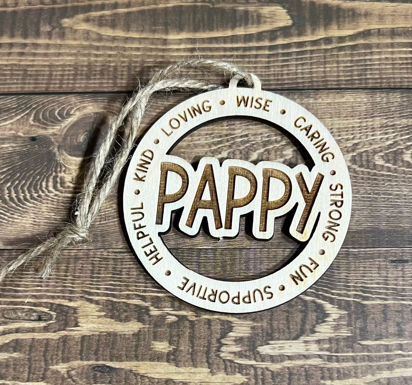 PAPPY Ornament, Personalized Ornament, Wooden Family Ornament,  Laser Engraved Wood Ornament,Wooden Ornament
