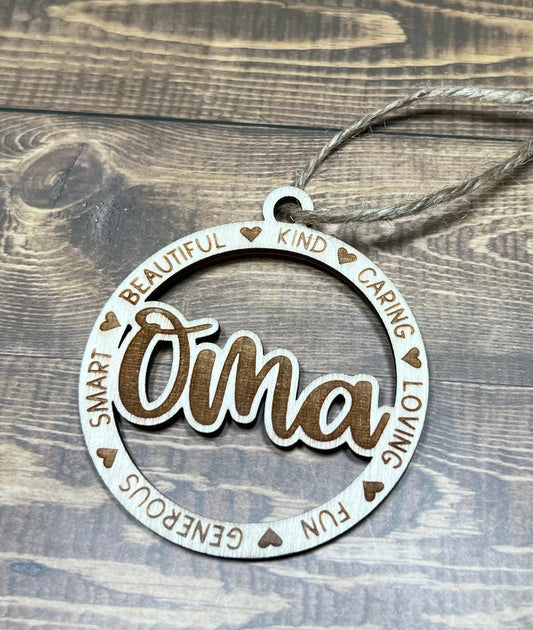 Oma Ornament,Personalized Ornament, Wooden Family Ornament,Laser Engraved Wood Ornament,Wooden Ornament
