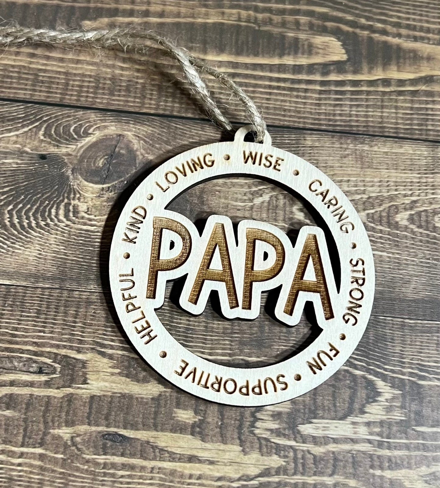 PAPA Ornaments, Personalized Ornament, Wooden Family Ornament,  Laser Engraved Wood Ornament,Wooden Ornament