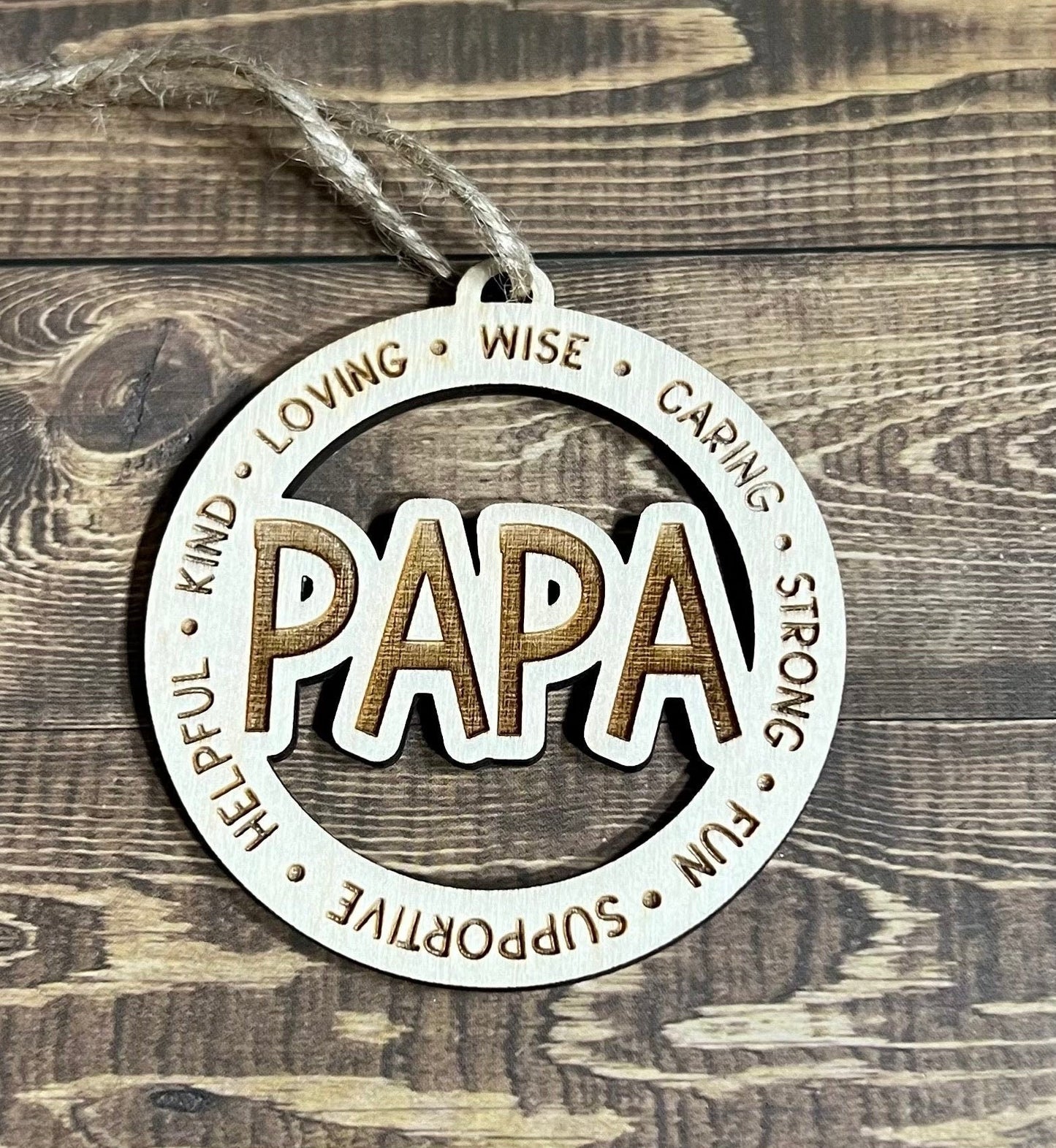 PAPA Ornaments, Personalized Ornament, Wooden Family Ornament,  Laser Engraved Wood Ornament,Wooden Ornament