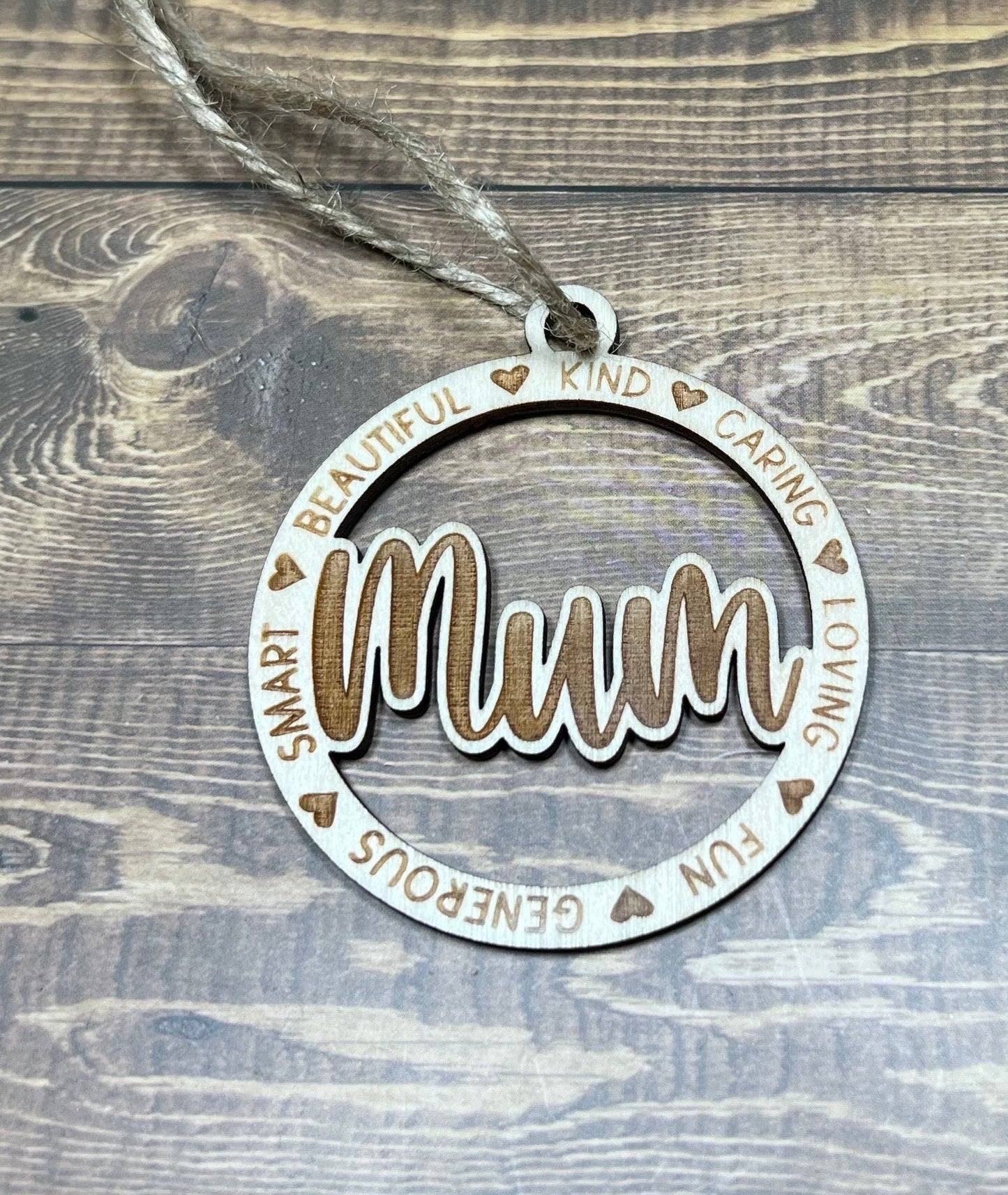 Mum Ornament ,Personalized Ornament,  Wooden Family Ornament ,  Laser Engraved Wood Ornament,Wooden Ornament